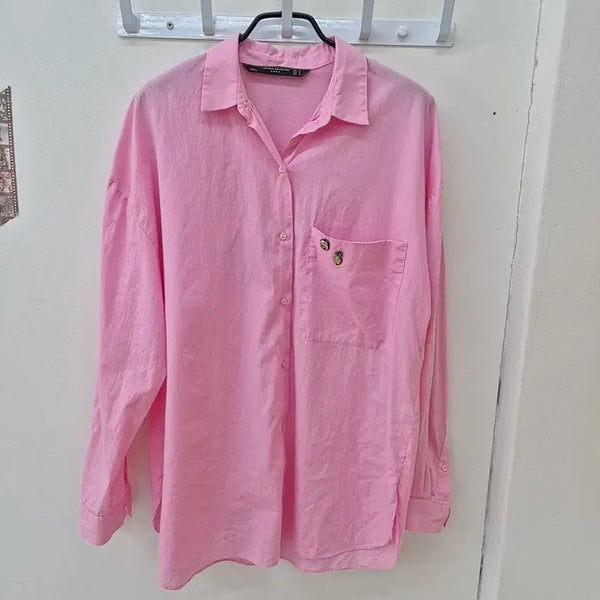 [BUNJANG] Zara Pineapple Applique Shirt Pink / 자라 셔츠 핑크색 파인애플 와펜