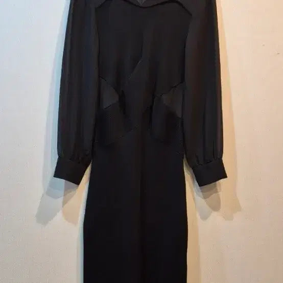 [BUNJANG] Maryling Chiffon Panel Knit Long Dress / 메릴링 쉬폰배색 니트원피스
