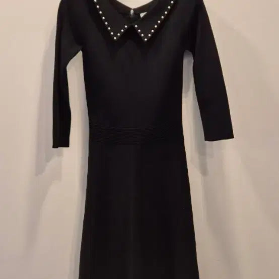 [BUNJANG] Pearl Collar Black Midi Dress / 진주 칼라 블랙 원피스
