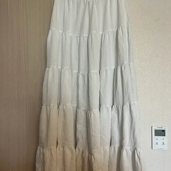 [BUNJANG] M White Tiered Elastic Long Skirt / M 화이트 캉캉 밴딩 롱 스커트 (D39)
