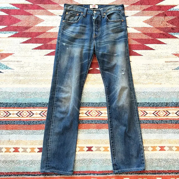 [BUNJANG] Levi's 501 Original Straight Distressed Denim Jeans (Medium Wash) W28 L32 / 리바이스 501 오리지널 스트레이트 데미지 데님 청바지 [중청] W28 L32