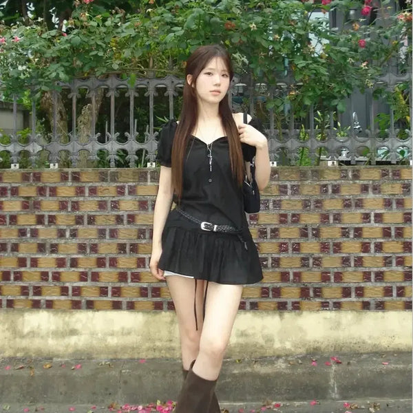 [BUNJANG] Our Cabinet Sheer Puff Ops Dress Black / 아워캐비넷 sheer puff ops 퍼프 원피스 블랙