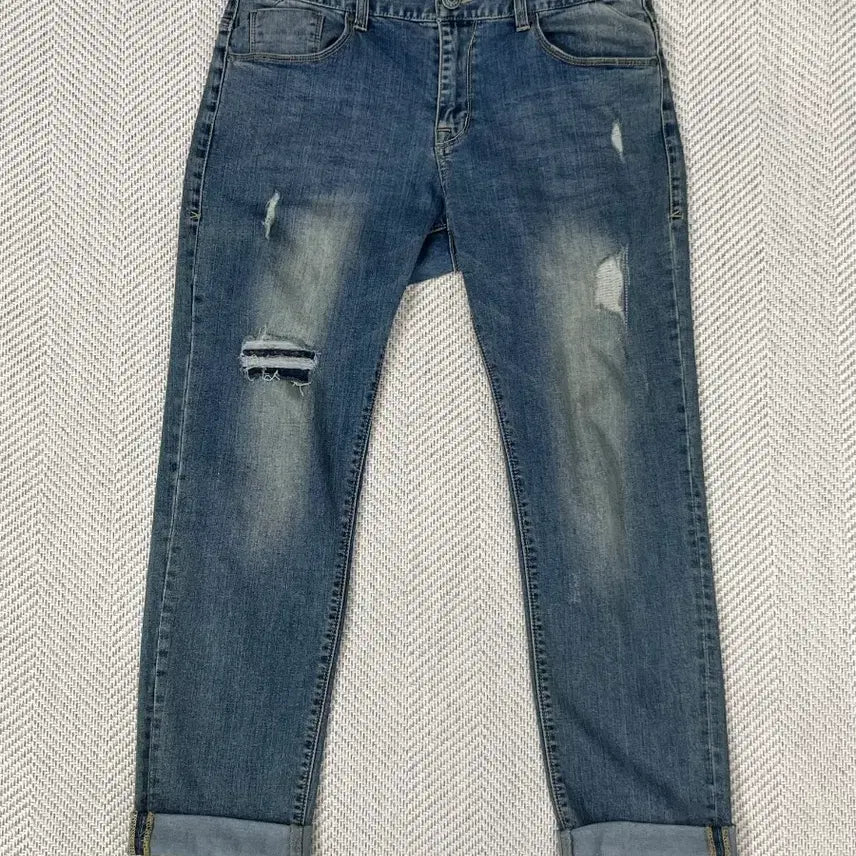 [BUNJANG] NIX Denim Jeans 32" Damage Wash Roll-up / NIX 청바지 데미지 워싱 롤업 32인치