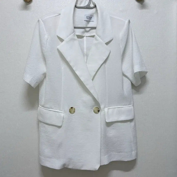 [BUNJANG] Linen Short-Sleeved Blazer White / 반팔 린넨 자켓 화이트