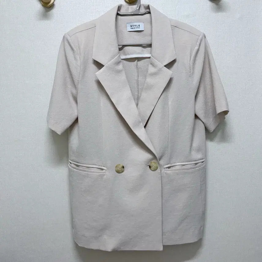 [BUNJANG] Linen Short Sleeve Double-Button Blazer Beige / 반팔 린넨 자켓 베이지