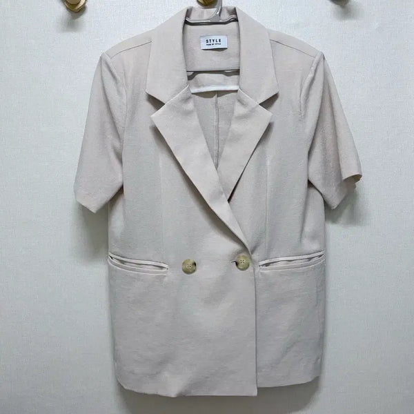 [BUNJANG] Linen Short Sleeve Double-Button Blazer Beige / 반팔 린넨 자켓 베이지