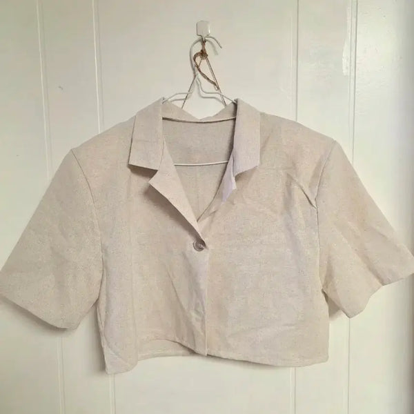 [BUNJANG] Linen Cropped Short Sleeve Jacket / 린넨 크롭 반팔쟈켓 새거 66까지