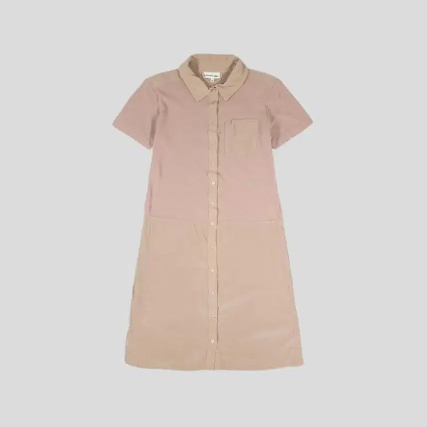 [BUNJANG] Lacoste Women's L Dust Pink & Beige Colorblock Chest Pocket Full Button Silk Blend Short Sleeve Shirt Dress / 라코스테 더스트핑크 핑크베이지 배색 체스트포켓 풀버튼 실크 블렌드 반팔 셔츠 원피스 WOMANS L