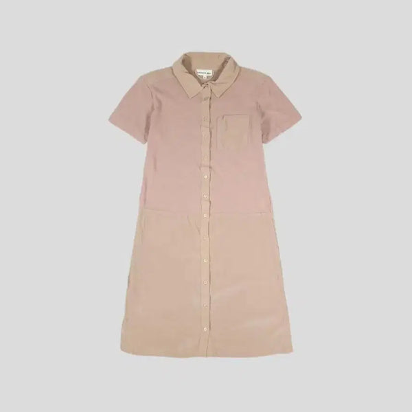 [BUNJANG] Lacoste Women's L Dust Pink & Beige Colorblock Chest Pocket Full Button Silk Blend Short Sleeve Shirt Dress / 라코스테 더스트핑크 핑크베이지 배색 체스트포켓 풀버튼 실크 블렌드 반팔 셔츠 원피스 WOMANS L