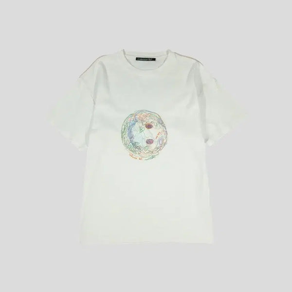 [BUNJANG] Andersson Bell White Multicolor Logo Round Stitch Heavy Cotton Short Sleeve T-Shirt / 앤더슨벨 화이트 멀티컬러 로고 실타래 라운드 스티치 헤비코튼 반팔 티셔츠 L-XL