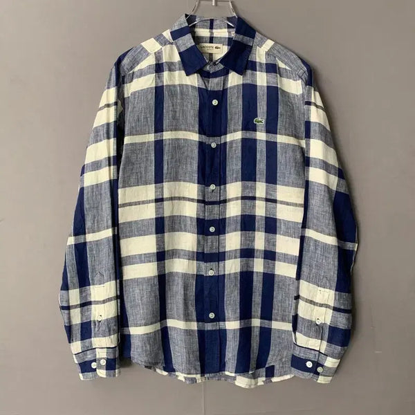 [BUNJANG] Lacoste Slim Fit Linen Check Shirt / M 라코스테 슬림핏 린넨 체크 셔츠 남방