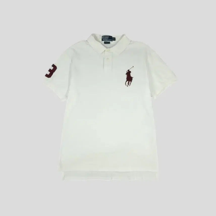 [BUNJANG] Polo Ralph Lauren White Burgundy Big Pony Custom Fit Pique Short Sleeve T-Shirt XL-2XL / 라코스테 화이트 크록패치 심플 베이직 코튼 긴팔 티셔츠 롱슬리브 WOMANS M