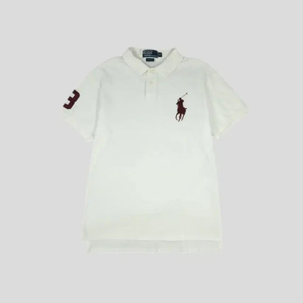 [BUNJANG] Polo Ralph Lauren White Burgundy Big Pony Custom Fit Pique Short Sleeve T-Shirt XL-2XL / 폴로랄프로렌 화이트 버건디 빅포니 넘버3 커스텀핏 올드스쿨 카라넥 PK 피케 반팔 티셔츠 XL-2XL