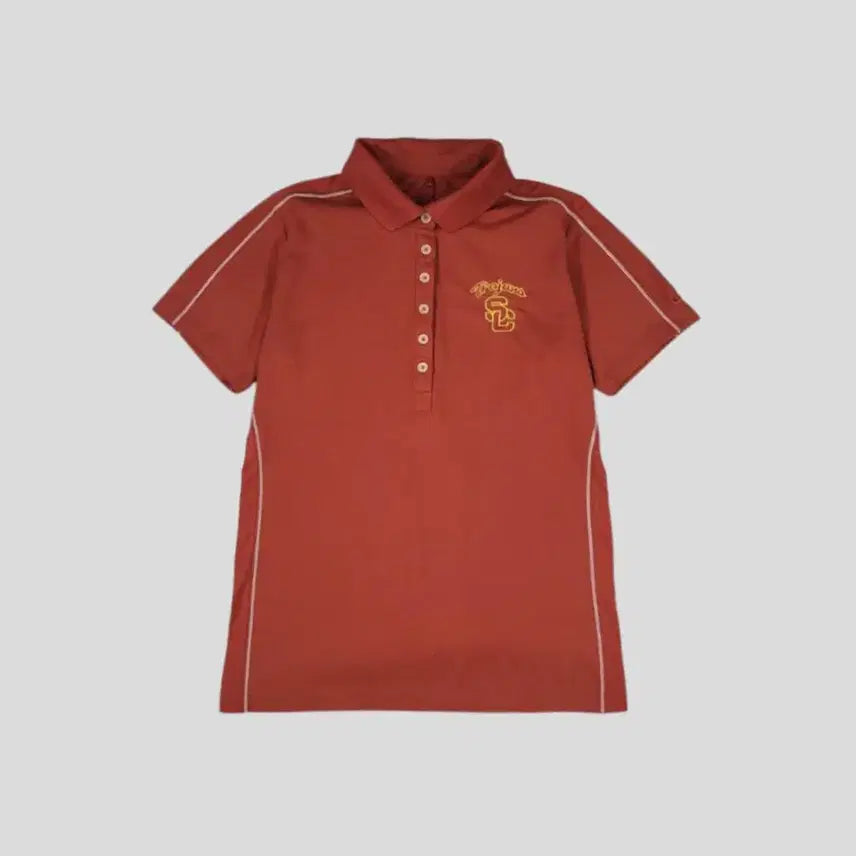 [BUNJANG] Nike Golf Tour Performance Dri-FIT Half-Button Polo Shirt (Women's L) / 나이키 골프 투어 퍼포먼스 버건디 옐로우화이트 스우시 USC 트로전스 스티치 드라이핏 하프버튼 카라넥 기능성 반팔 티셔츠 WOMANS L