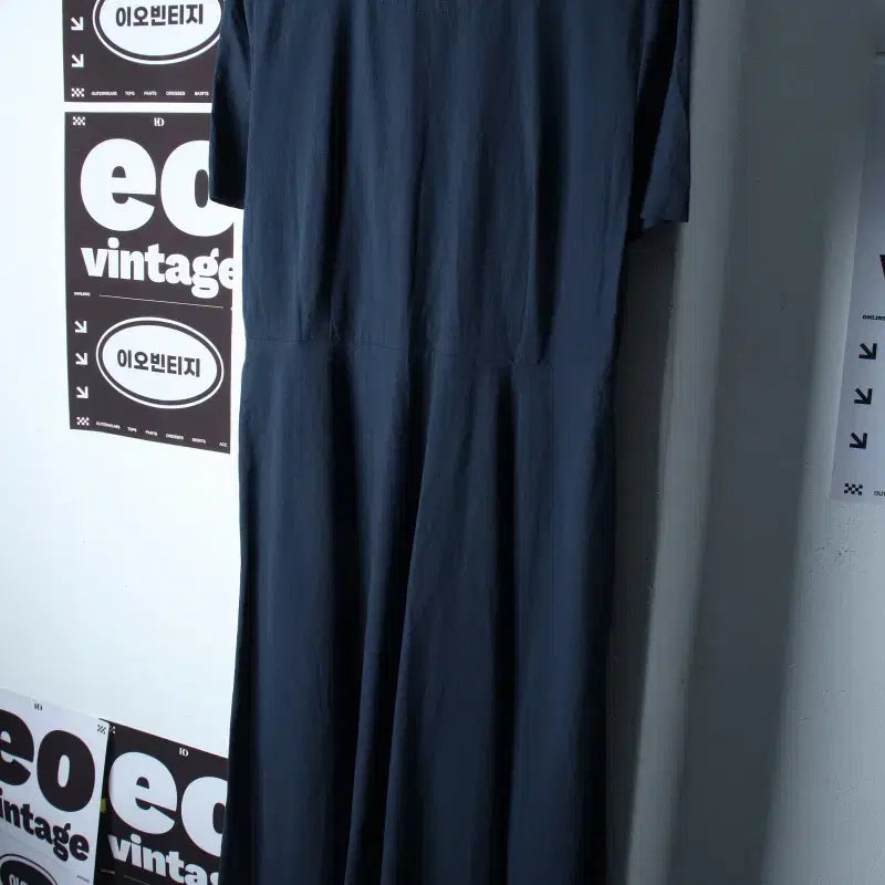 [BUNJANG] W(L) Linen Short Sleeve Dress Navy / W(L) 논로컬 드레스 원피스 반소매 네이비 무지 린넨 마-H36113