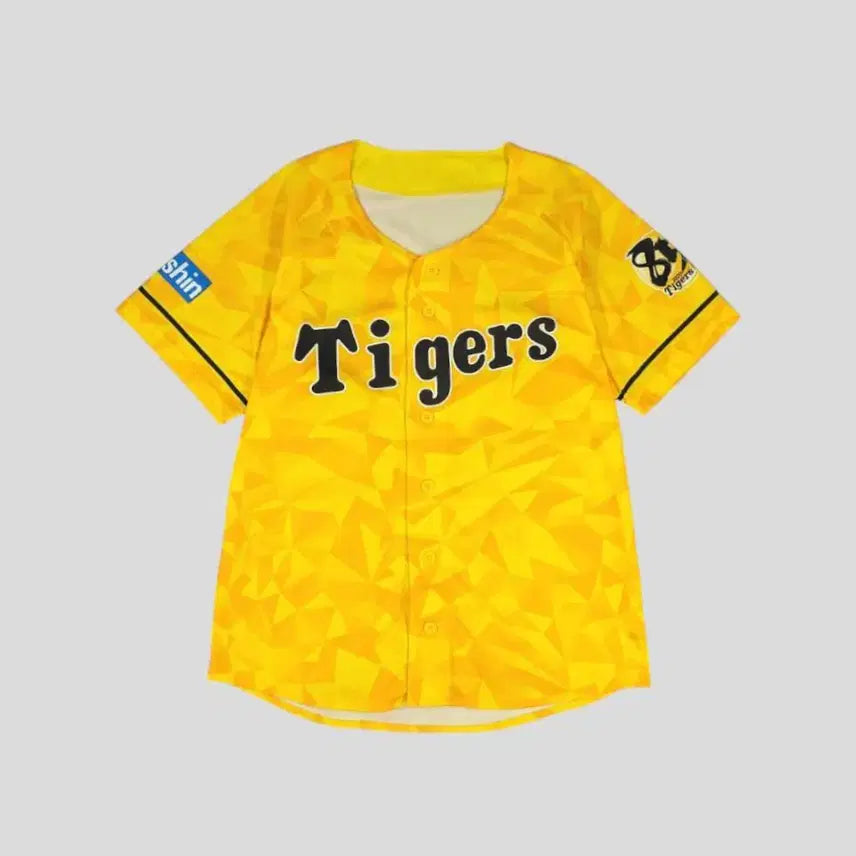 [BUNJANG] Mizuno Hanshin Tigers 85th Anniversary Baseball Jersey T-Shirt / 미즈노 JP 옐로우 블랙 배색 기하학패턴 레글런 한신 타이거즈 로고 85주년 야구져지 유니폼 반팔 티셔츠 L