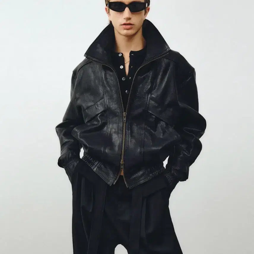 [BUNJANG] Noir Antic Cow Highneck Leather Jacket / 노이어 앤틱 카우 하이넥 레더자켓 50