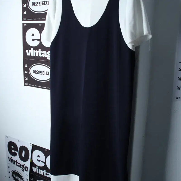 [BUNJANG] RECTO Color-Blocked Short-Sleeved Dress Navy / W(F) 렉토 드레스 원피스 반소매 배색 네이비 놈코어-H36116