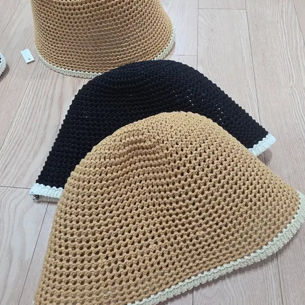 [BUNJANG] Knit Bucket Hat Beige/Black / 뜨개 버킷햇 베이지/블랙