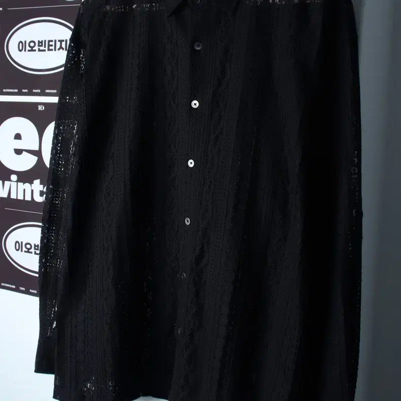 [BUNJANG] ANOBIER Striped See-through Shirt / (L) 아노블리어 셔츠 남방 스트라이프 패턴 블랙 시스루-H36123
