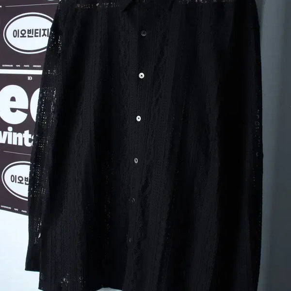 [BUNJANG] ANOBIER Striped See-through Shirt / (L) 아노블리어 셔츠 남방 스트라이프 패턴 블랙 시스루-H36123