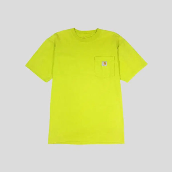 [BUNJANG] Carhartt K87 Lime Green Neon Chest Pocket Original Fit Heavy Cotton Short Sleeve T-Shirt / 칼하트 K87 라임그린 네온 형광 로고 체스트포켓 오리지널핏 헤비코튼 반팔 티셔츠 MADE IN HONDURAS L