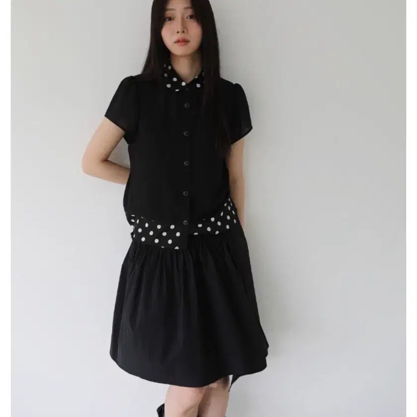 [BUNJANG] Bahayoon Asymmetrical Shirring Skirt Black / 바하윤 언밸런스 셔링 스커트 블랙