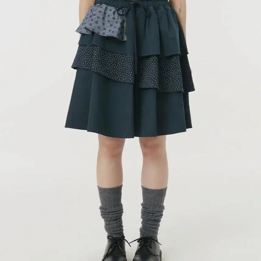 [BUNJANG] OHEHIO CANCAN Layered Floral Midi Skirt Navy / 오헤시오 CANCAN LAYERED SKIRT_FLORAL NAVY