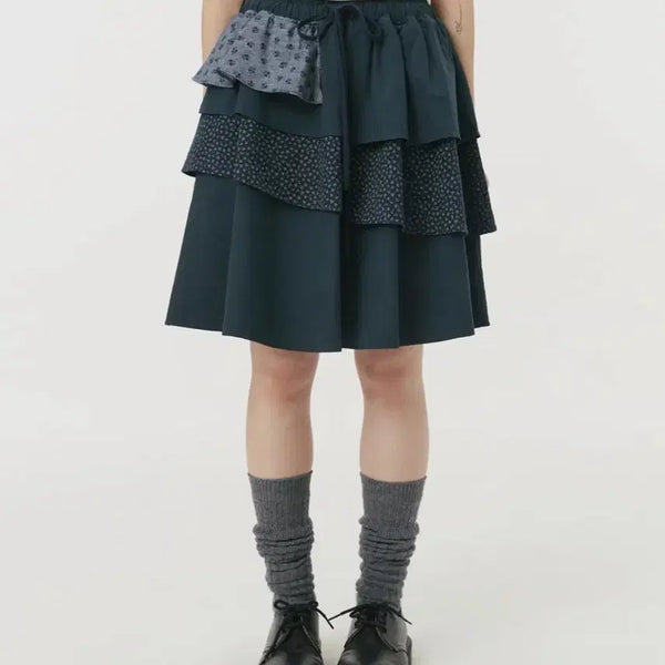 [BUNJANG] OHEHIO CANCAN Layered Floral Midi Skirt Navy / 오헤시오 CANCAN LAYERED SKIRT_FLORAL NAVY