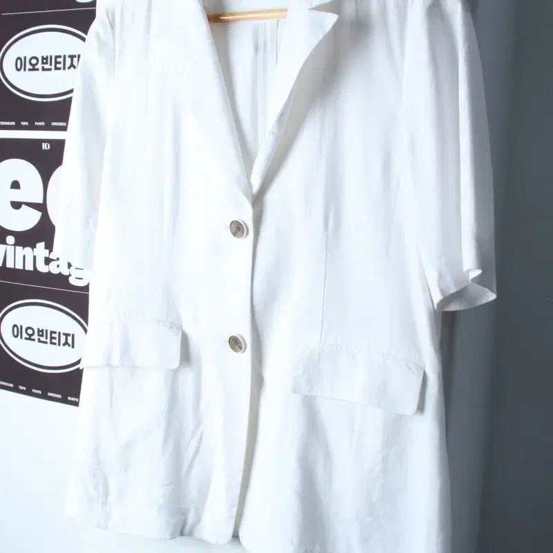 [BUNJANG] MISS EX ZIP-UP Windbreaker Jumper Jacket (Short Sleeve, Linen) / W(M-L) 미쏘 집업 바람막이 점퍼자켓 반소매 정장 린넨-H36128