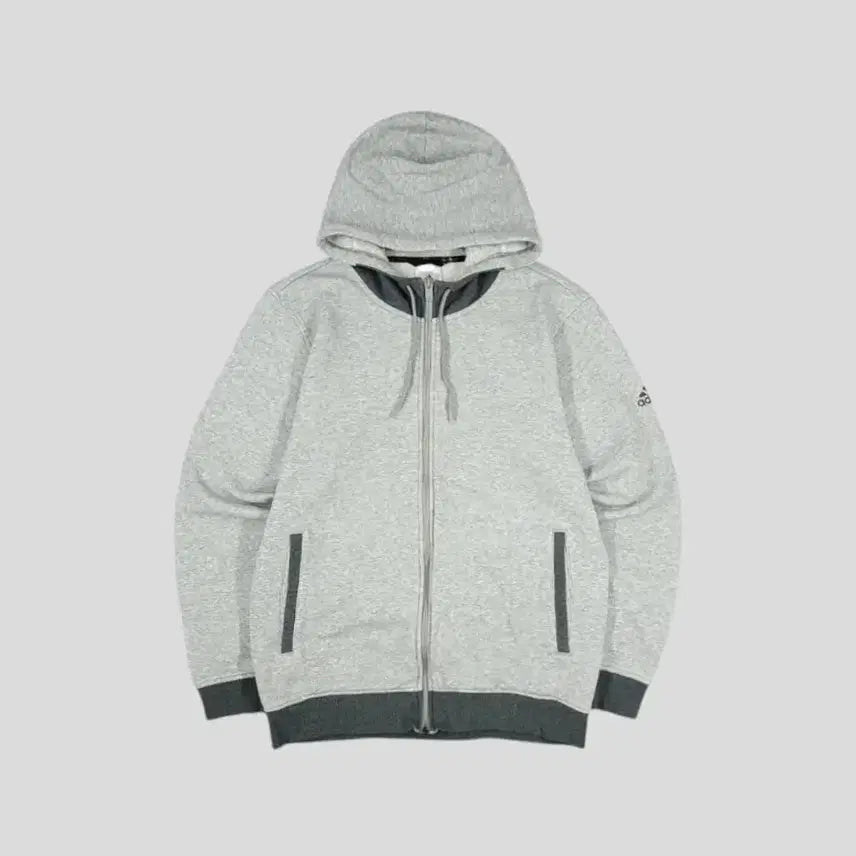 [BUNJANG] Adidas Basketball Grey Charcoal Color Block Logo Fleece Blend Hoodie Zip-Up L / 아디다스 배스킷볼 그레이 차콜 배색 로고 기모 코튼블렌드 후드집업 L