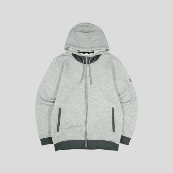 [BUNJANG] Adidas Basketball Grey Charcoal Color Block Logo Fleece Blend Hoodie Zip-Up L / 아디다스 배스킷볼 그레이 차콜 배색 로고 기모 코튼블렌드 후드집업 L