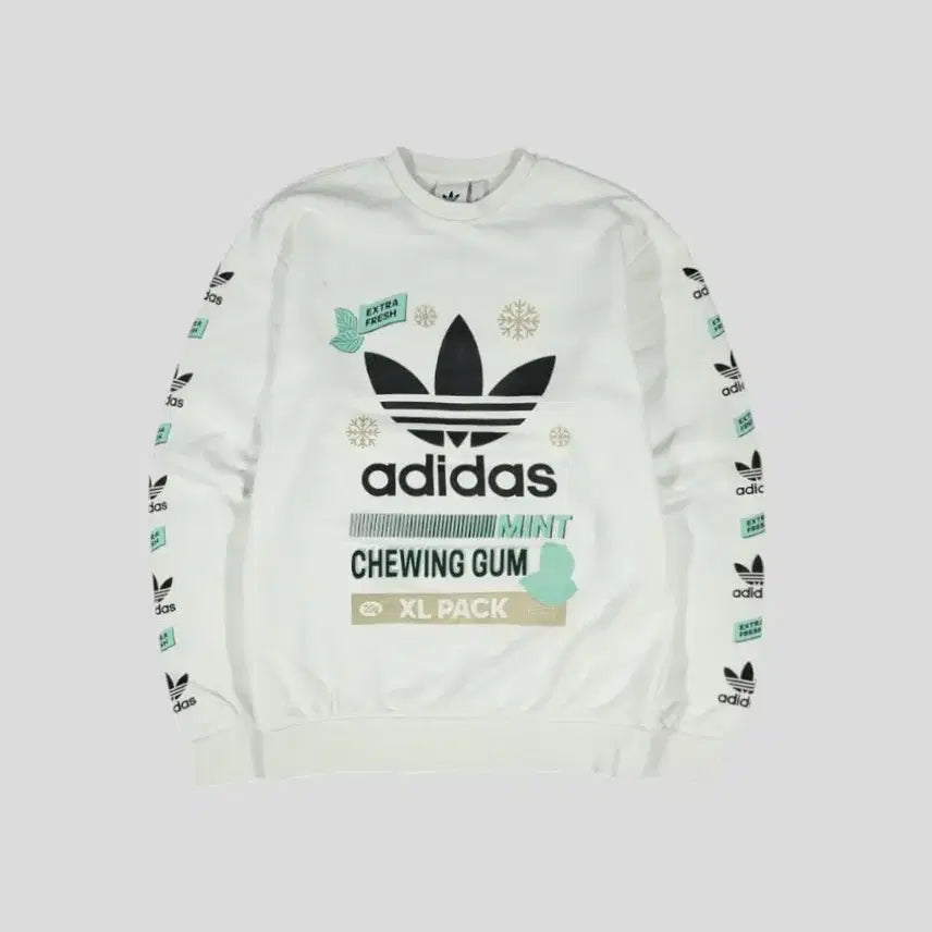 [BUNJANG] Adidas Originals Trefoil Multi Logo Cotton Sweatshirt / 아디다스 화이트 블랙 민트 트레포일 멀티 로고 츄잉검 오리지널스 보데가 코튼 스웻 맨투맨 티셔츠 M