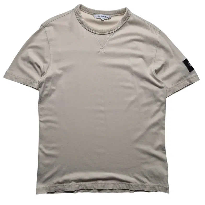 [BUNJANG] Calvin Klein T-Shirt Ivory Patch Logo Men's Size S / [S] 캘빈클라인 티셔츠