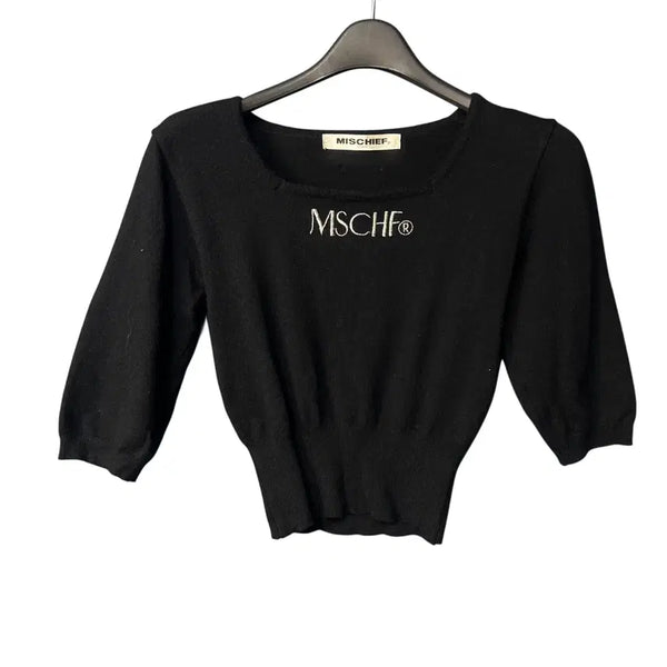 [BUNJANG] MSCHF Women's Black Half Knit T-Shirt / S 미스치프 여성 블랙 하프 니트 티셔츠
