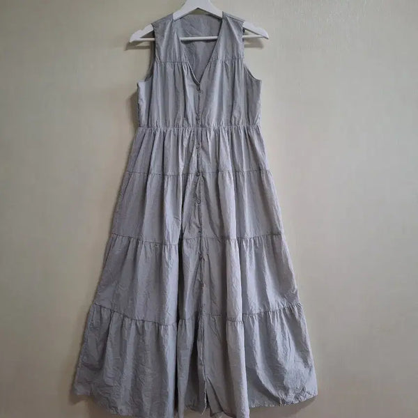 [BUNJANG] Crinkled Sleeveless Ruffle Maxi Dress / 바스락 민소매 캉캉 원피스