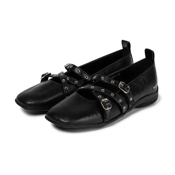 [BUNJANG] Trivel Eyelet Flat Shoes Black / 기호 아일렛 플랫슈즈 블랙 250 (Trivel flat black)