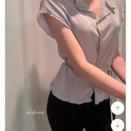 [BUNJANG] Air Glossy Pleated Shirt Blouse - Light Gray / 에어글로시 플리츠 셔츠 블라우스 라이트그레이