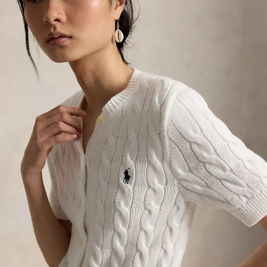 [BUNJANG] Polo Ralph Lauren Cable Knit Short Sleeve Cardigan / 폴로랄프로렌 케이블 니트 숏 슬리브 가디건