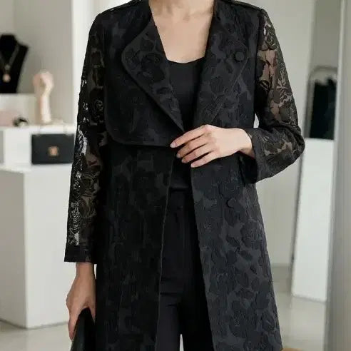 [BUNJANG] Rose Jacquard Lace Trench Jacket / 새상품 멋있는 장미자가드 레이스  트렌치형  자켓