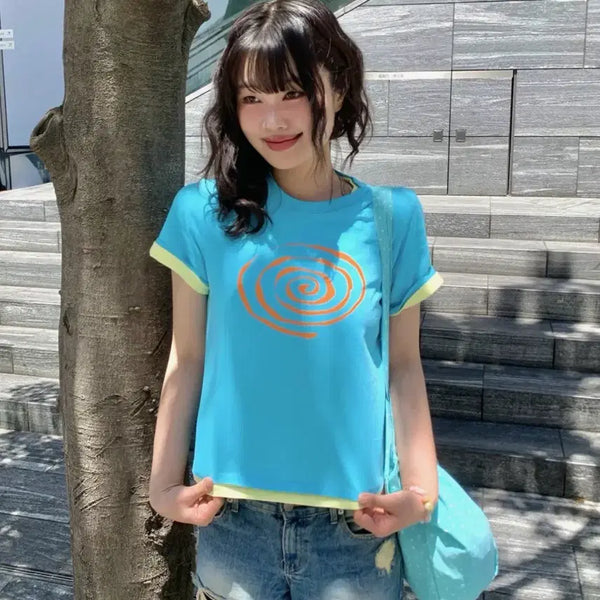 [BUNJANG] KIRSH Spiral Logo T-Shirt Okinawa Blue / 킼키 스파이럴 로고 티셔츠 오키나와 블루