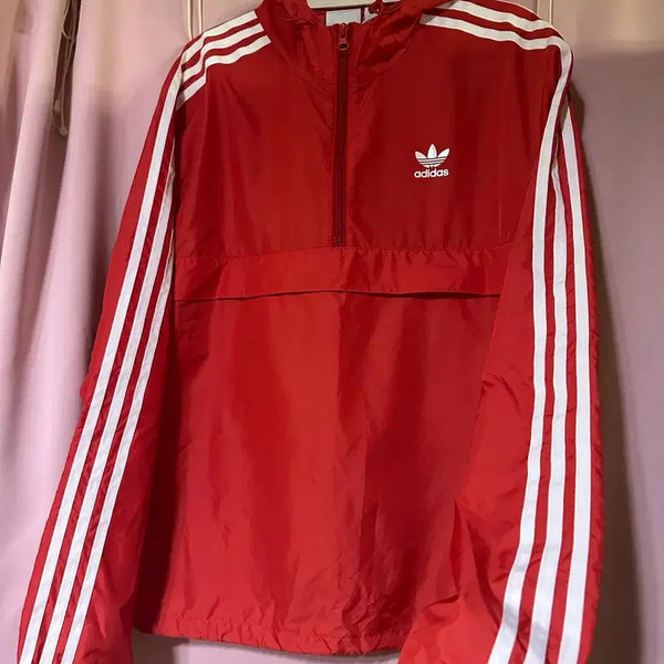 [BUNJANG] Adidas Firebird Anorak Hoodie Red / 아디다스 후드 아노락 아디다스 파이어버드 불꽃 레드 바막 반집업 아디다스아노락 L