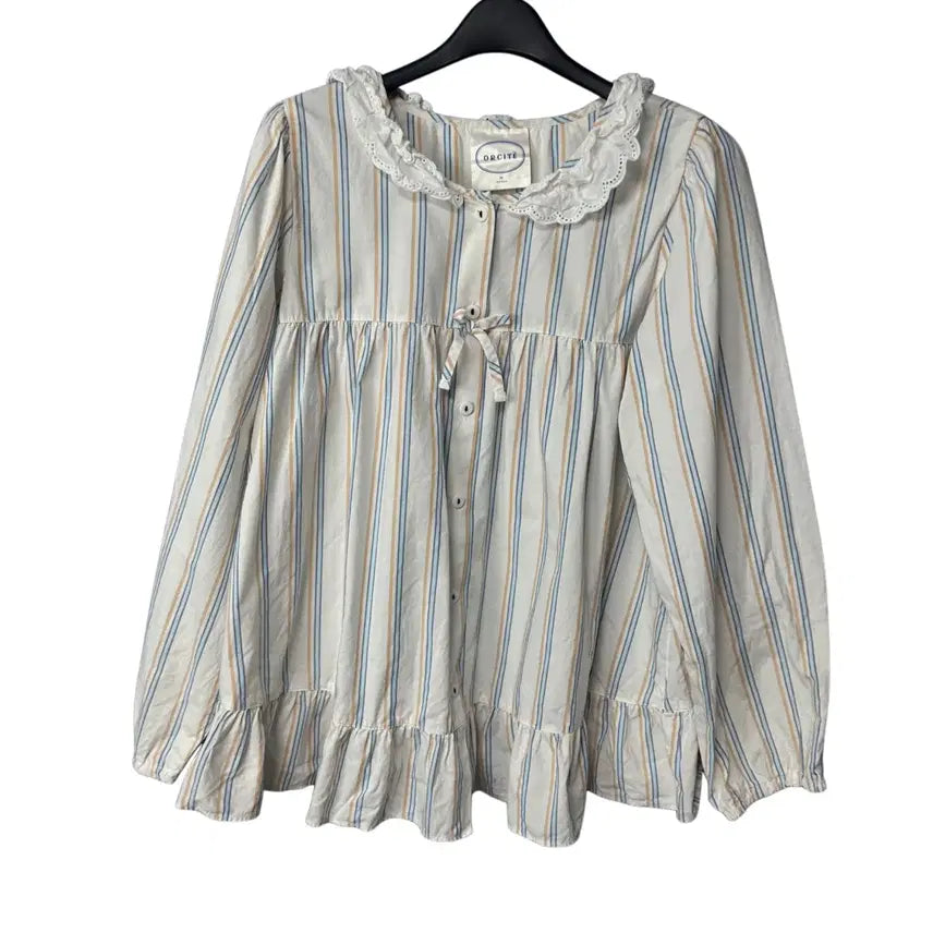 [BUNJANG] Orsayete Women's Lace Collar Striped Homewear / M 오르시떼 여성 레이스카라 스트라이프 홈웨어