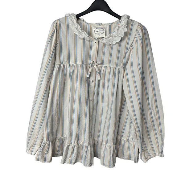 [BUNJANG] Orsayete Women's Lace Collar Striped Homewear / M 오르시떼 여성 레이스카라 스트라이프 홈웨어