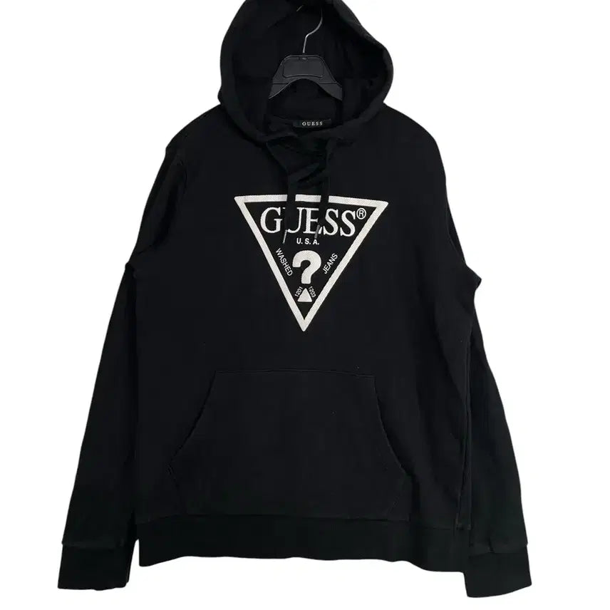 [BUNJANG] Guess Triangle Logo Hoodie Black / 게스 트라이앵글 로고 후드티 블랙