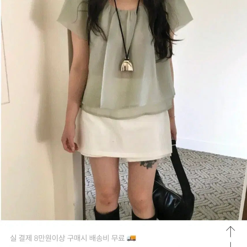 [BUNJANG] Abangdew Marie Round Shirring See-through Blouse with Back Slit / (새상품)아방듀 마리 라운드 셔링 시스루 뒷트임 블라우스