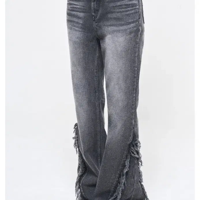 [BUNJANG] YEEL Tassel Trim Bootcut Pants Black / [YEEL] TASSEL TRIM BOOTS CUT PANTS BLACK (M)