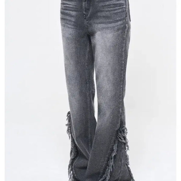 [BUNJANG] YEEL Tassel Trim Bootcut Pants Black / [YEEL] TASSEL TRIM BOOTS CUT PANTS BLACK (M)