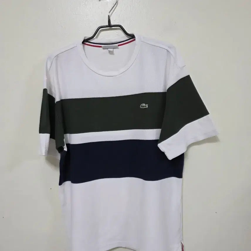 [BUNJANG] Lacoste Striped Short-Sleeve T-Shirt White / 라코스테 단가라 반팔티 화이트.