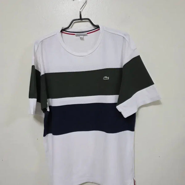 [BUNJANG] Lacoste Striped Short-Sleeve T-Shirt White / 라코스테 단가라 반팔티 화이트.